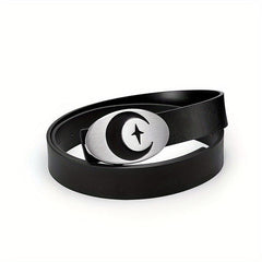 Men's Leather Belt Moon Punk Metal Buckle Decorative Belt