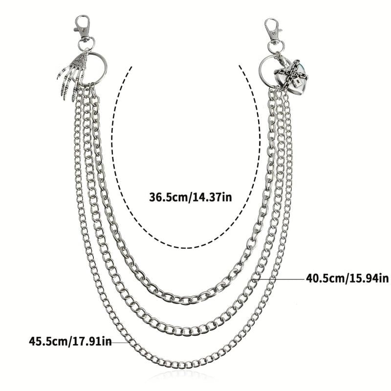 Skull Hand Heart Lock Decorative Pant Chain Waist Chains Hip Hop Rock Punk