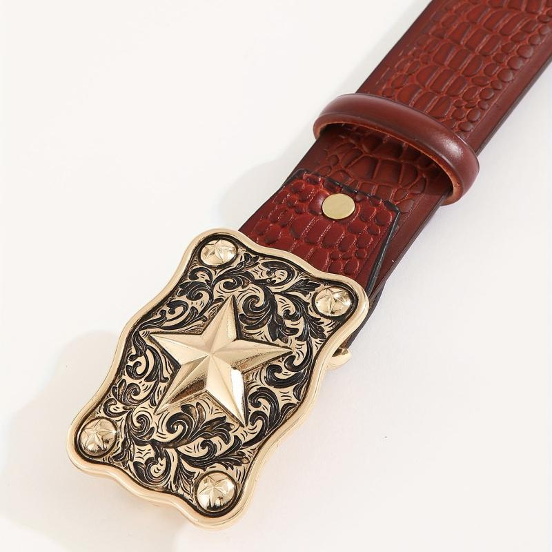 Men's Casual Business Star Pattern Belt Adjustable Decorative Belt