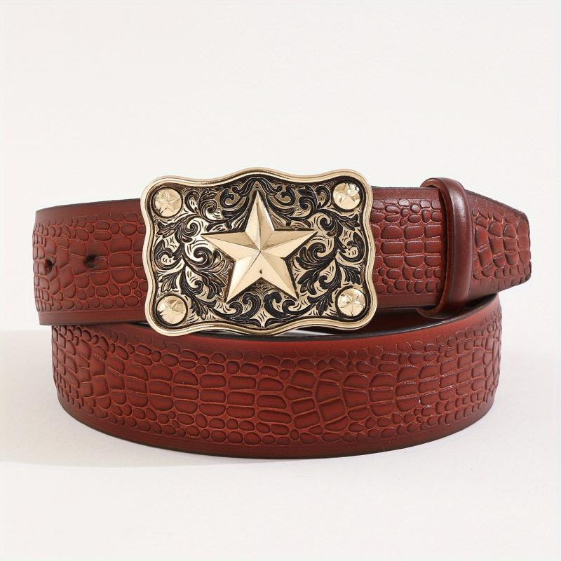 Men's Casual Business Star Pattern Belt Adjustable Decorative Belt
