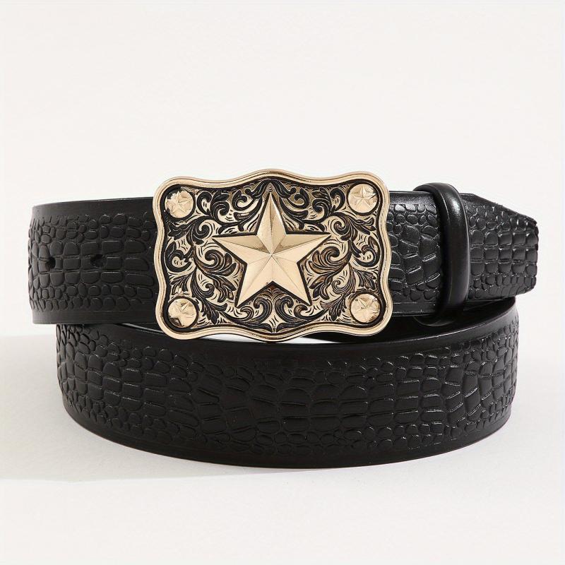 Men's Casual Business Star Pattern Belt Adjustable Decorative Belt