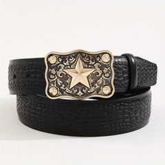 Men's Casual Business Star Pattern Belt Adjustable Decorative Belt