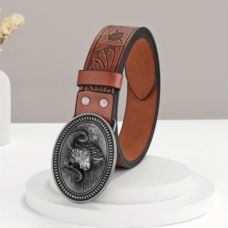 1pc Hardware Embossed Leather Belt Waistband Retro Casual Belt For Men