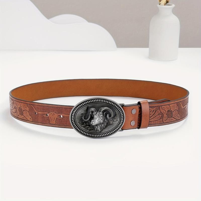 1pc Hardware Embossed Leather Belt Waistband Retro Casual Belt For Men