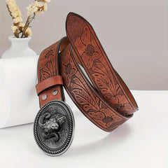 1pc Hardware Embossed Leather Belt Waistband Retro Casual Belt For Men