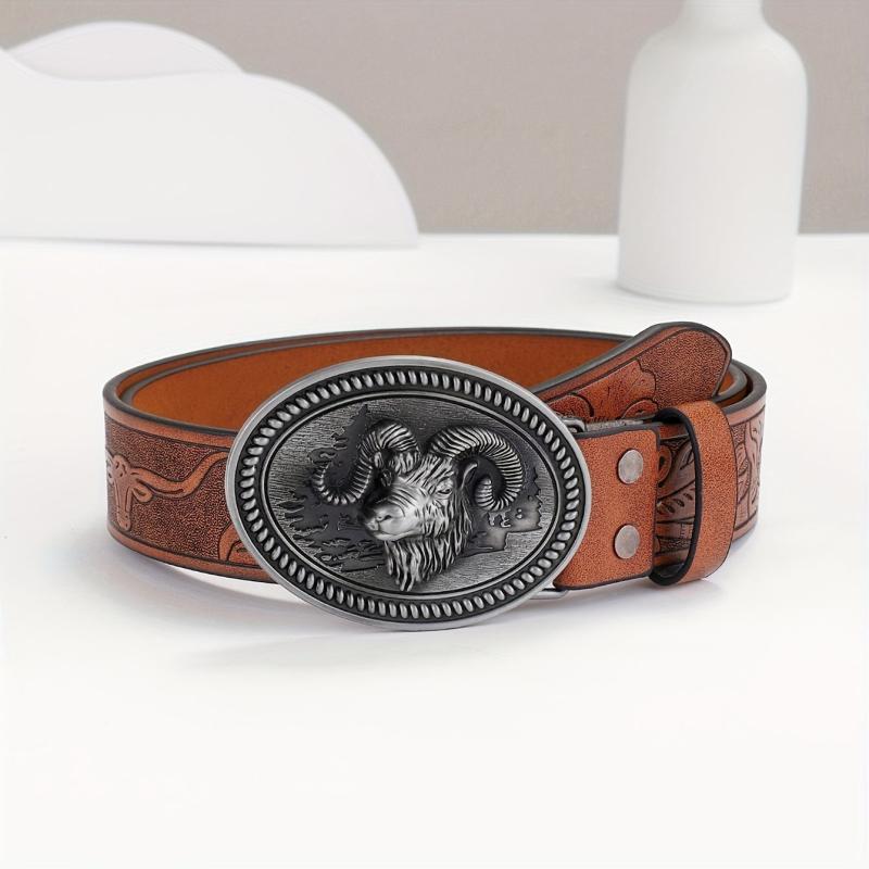 1pc Hardware Embossed Leather Belt Waistband Retro Casual Belt For Men