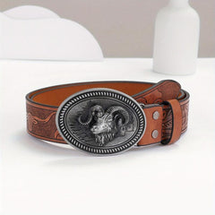 1pc Hardware Embossed Leather Belt Waistband Retro Casual Belt For Men