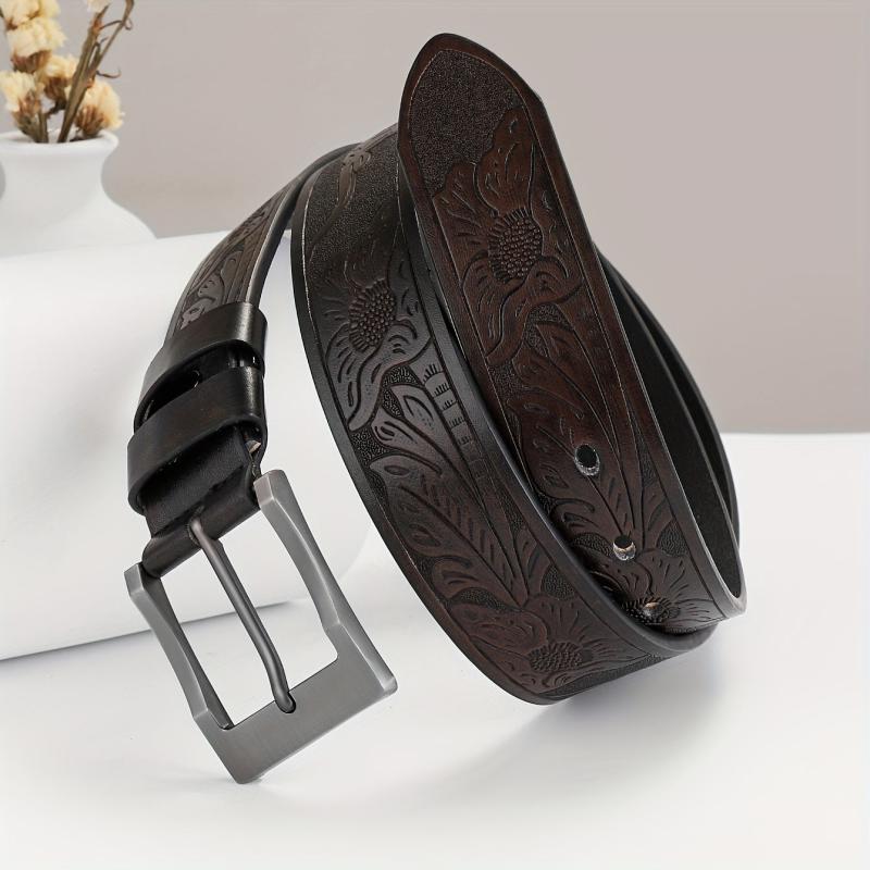 Embossed Leather Belt Retro Casual Belt Men