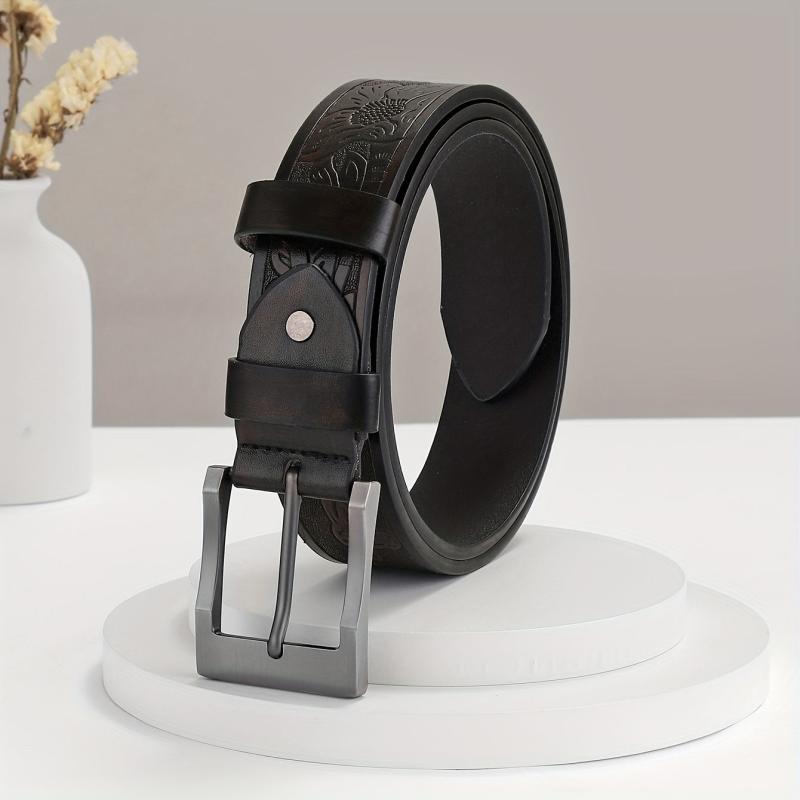 Embossed Leather Belt Retro Casual Belt Men