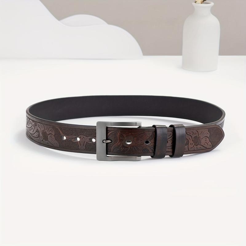 Embossed Leather Belt Retro Casual Belt Men