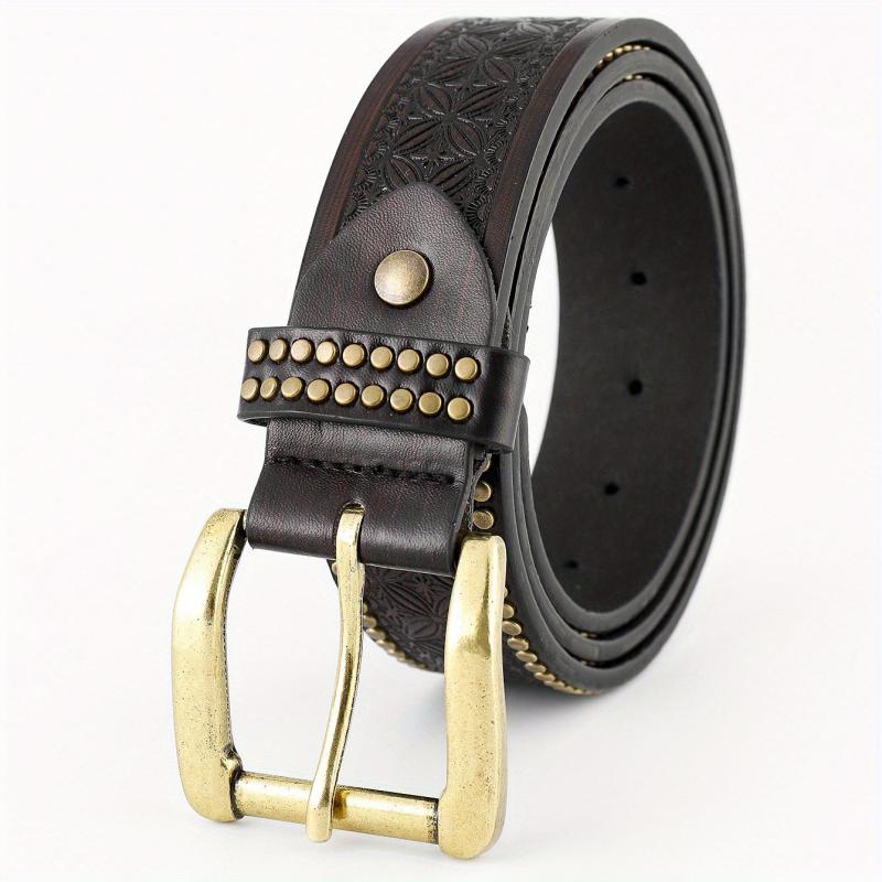 Men's PU Leather Flower Pattern Business Belt Square Buckle Waist Strap