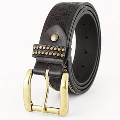 Men's PU Leather Flower Pattern Business Belt Square Buckle Waist Strap