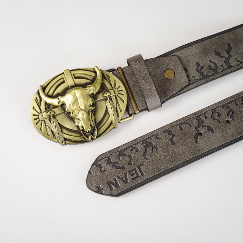 Men's Retro Bull Head Buckle Belt for Outdoor Party