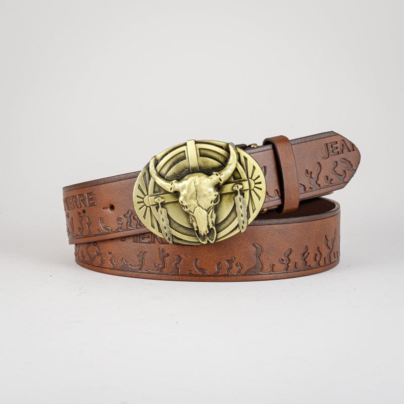 Men's Retro Bull Head Buckle Belt for Outdoor Party