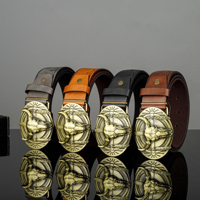 Men's Retro Bull Head Buckle Belt for Outdoor Party