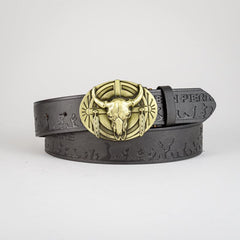Men's Retro Bull Head Buckle Belt for Outdoor Party