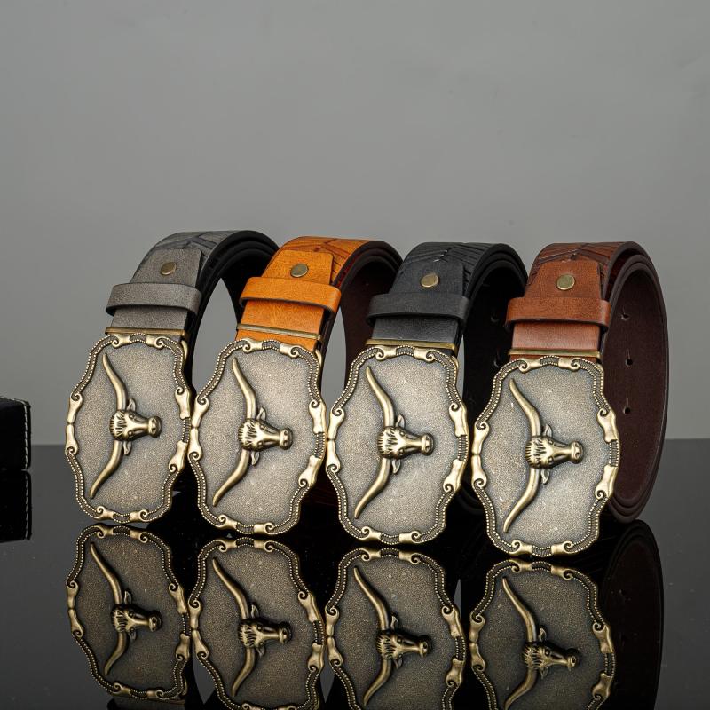 Men's Bull Head Buckle Belt for Outdoor Daily Party