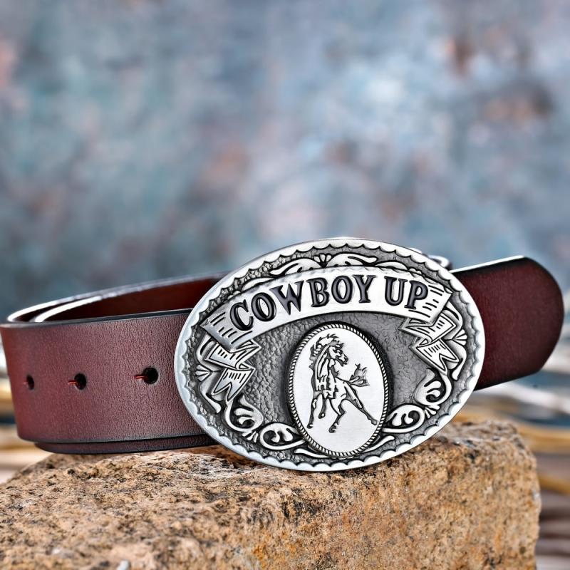 Western Cowboy Belt Buckle Retro Pattern COWBOYUP Personality Buckle