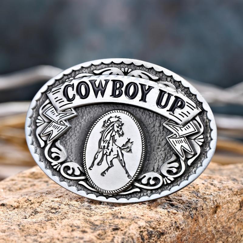 Western Cowboy Belt Buckle Retro Pattern COWBOYUP Personality Buckle