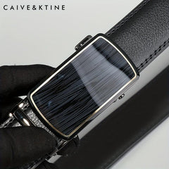 Caivektine Men's Cowhide Belt Business Casual Leather Belt Automatic Buckle