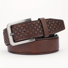 Alloy Pin Buckle PU Striped Belt for Men