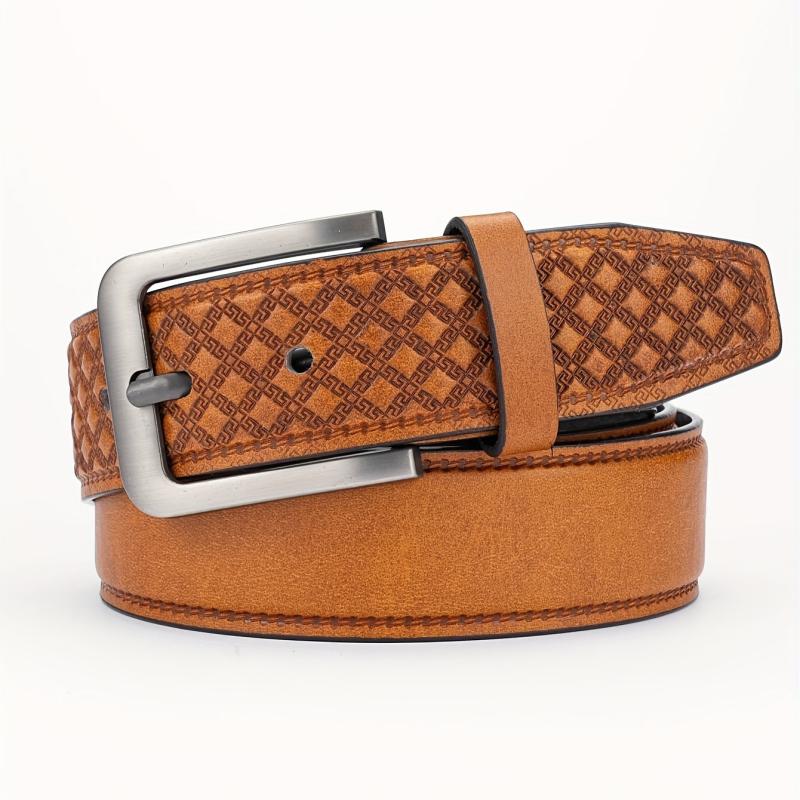 Alloy Pin Buckle PU Striped Belt for Men