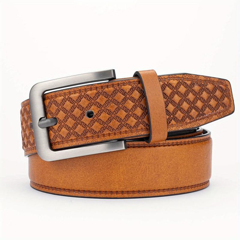 Alloy Pin Buckle PU Striped Belt for Men