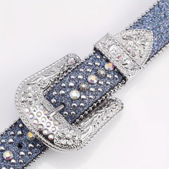 Beaded Side Leather Belt with Artificial Diamond Inlay