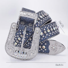 Beaded Side Leather Belt with Artificial Diamond Inlay
