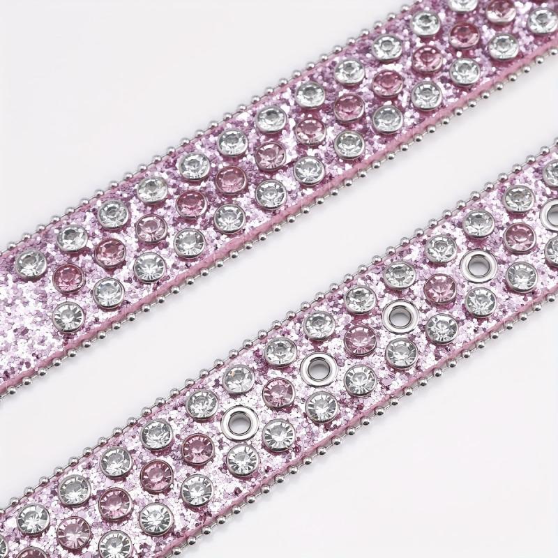 Pink Alloy Inlaid Diamond Leather Belt Pin Buckle