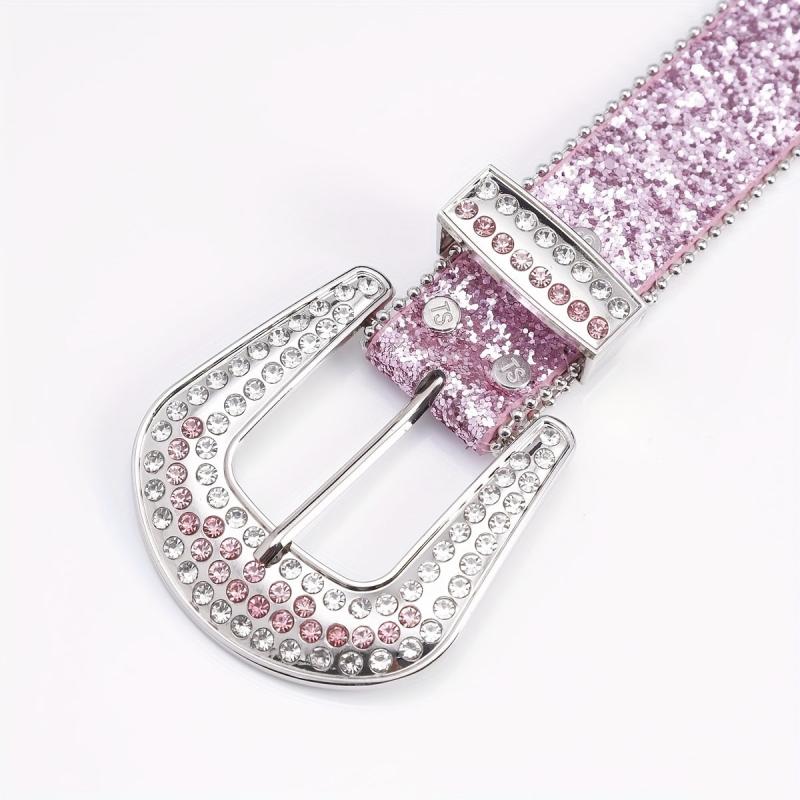 Pink Alloy Inlaid Diamond Leather Belt Pin Buckle