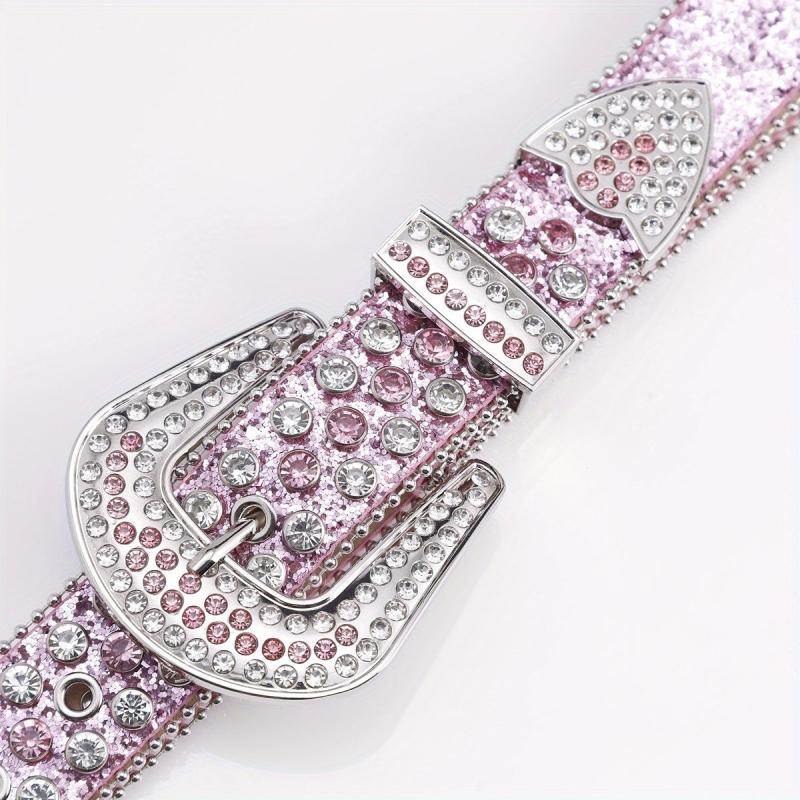 Pink Alloy Inlaid Diamond Leather Belt Pin Buckle