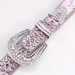Pink Alloy Inlaid Diamond Leather Belt Pin Buckle