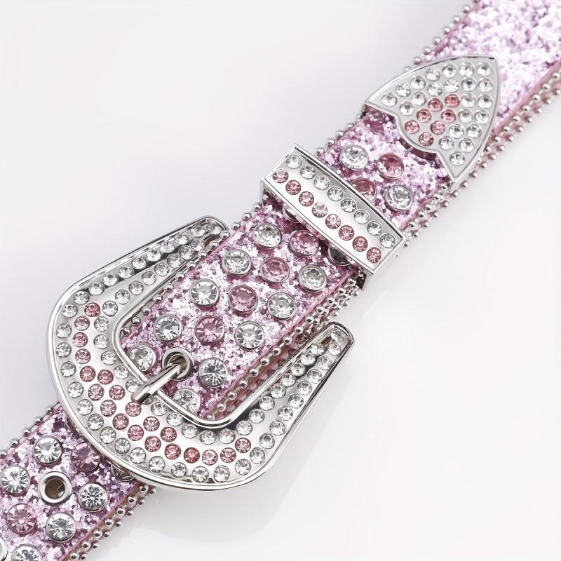 Pink Alloy Inlaid Diamond Leather Belt Pin Buckle