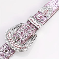 Pink Alloy Inlaid Diamond Leather Belt Pin Buckle