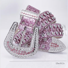 Pink Alloy Inlaid Diamond Leather Belt Pin Buckle