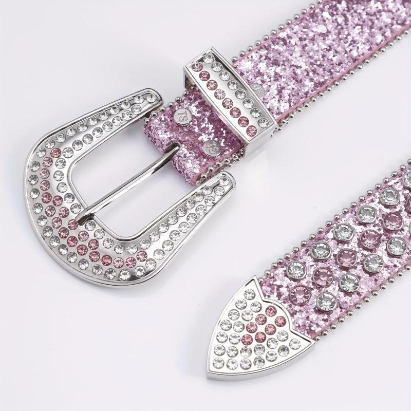 Pink Alloy Inlaid Diamond Leather Belt Pin Buckle