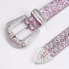 Pink Alloy Inlaid Diamond Leather Belt Pin Buckle