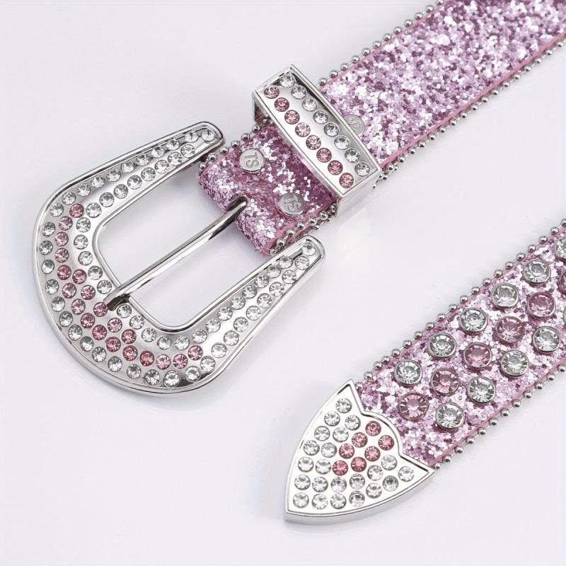 Pink Alloy Inlaid Diamond Leather Belt Pin Buckle