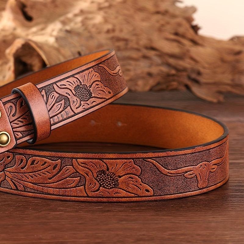 Bull Head Pattern Buckle Western Cowboy Belt Men's PU Leather Belt