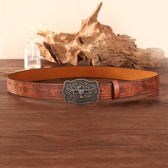 Bull Head Pattern Buckle Western Cowboy Belt Men's PU Leather Belt