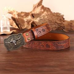 Bull Head Pattern Buckle Western Cowboy Belt Men's PU Leather Belt