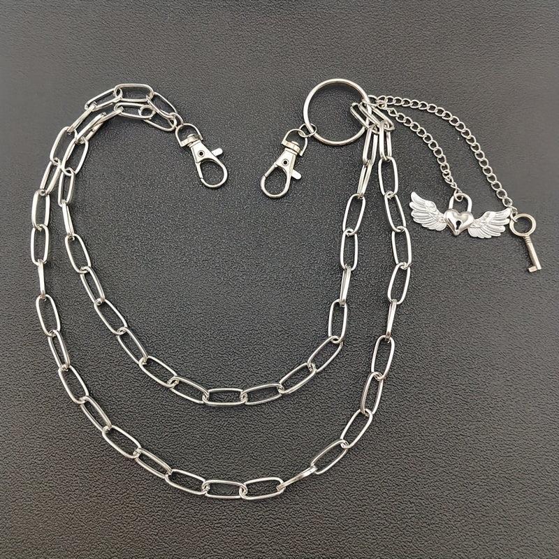 Wings Key Charm Layered Trouser Chain Punk Hip Hop Chain Accessories