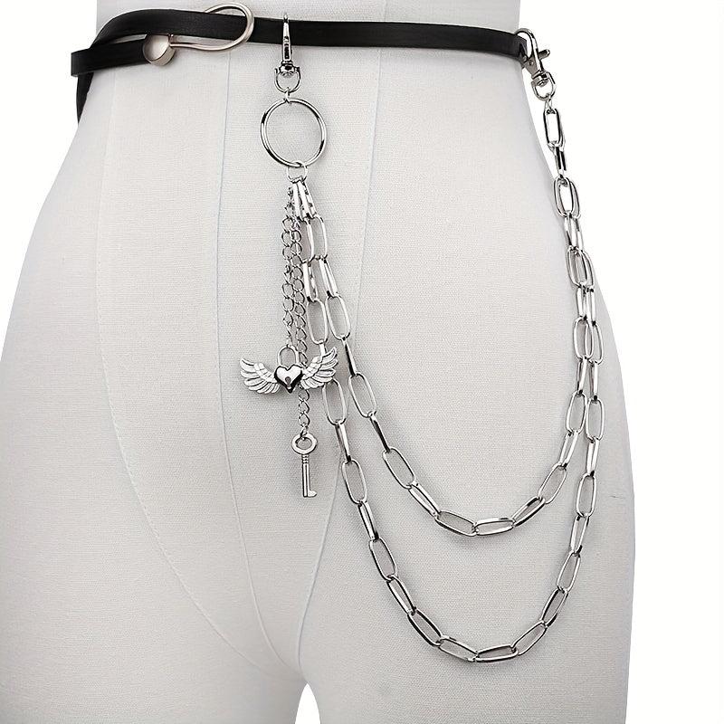 Wings Key Charm Layered Trouser Chain Punk Hip Hop Chain Accessories