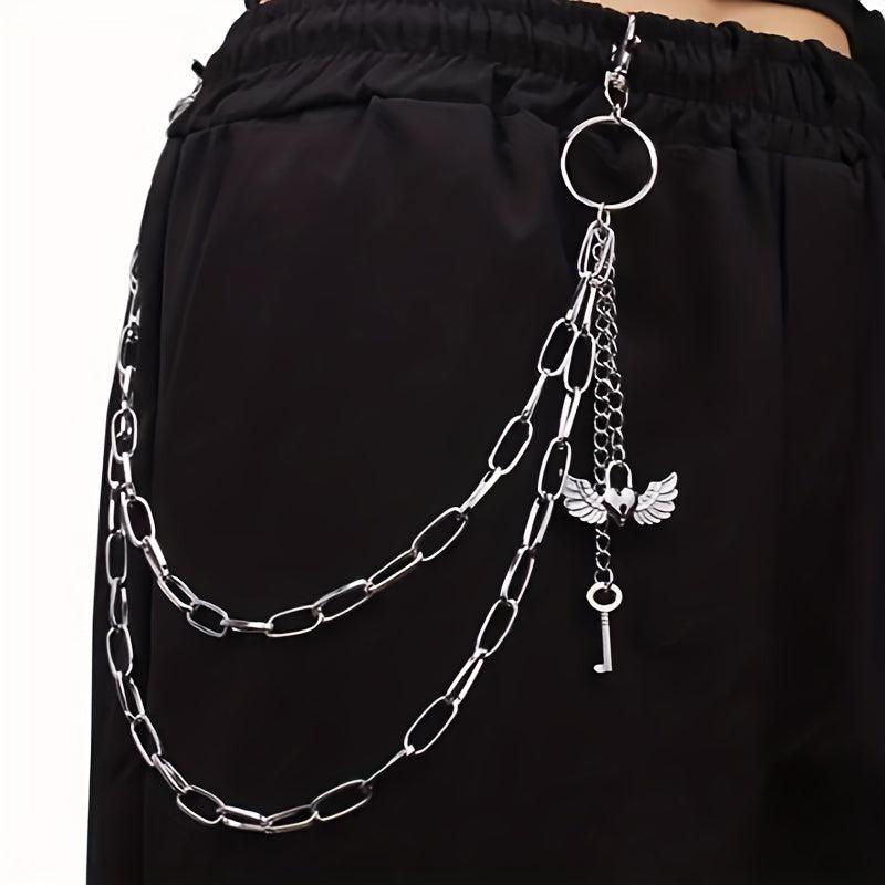 Wings Key Charm Layered Trouser Chain Punk Hip Hop Chain Accessories