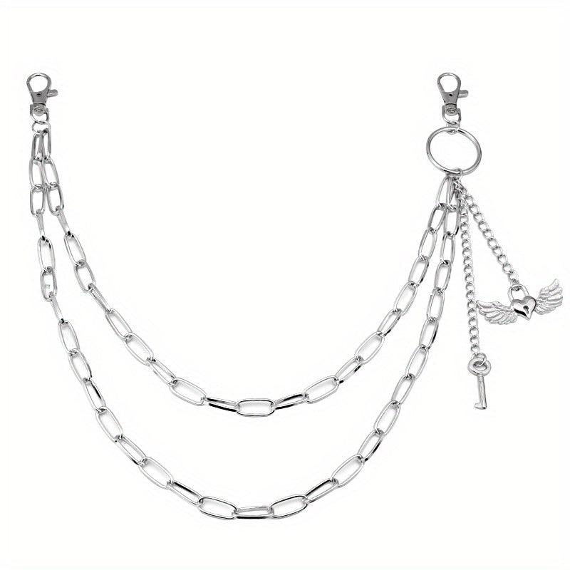 Wings Key Charm Layered Trouser Chain Punk Hip Hop Chain Accessories