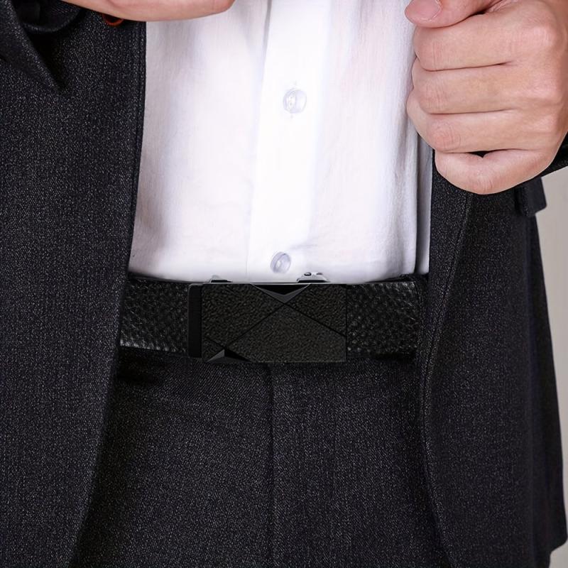 First Layer Cowhide Men's Belts with Automatic Buckle Joker Business Youth Belts