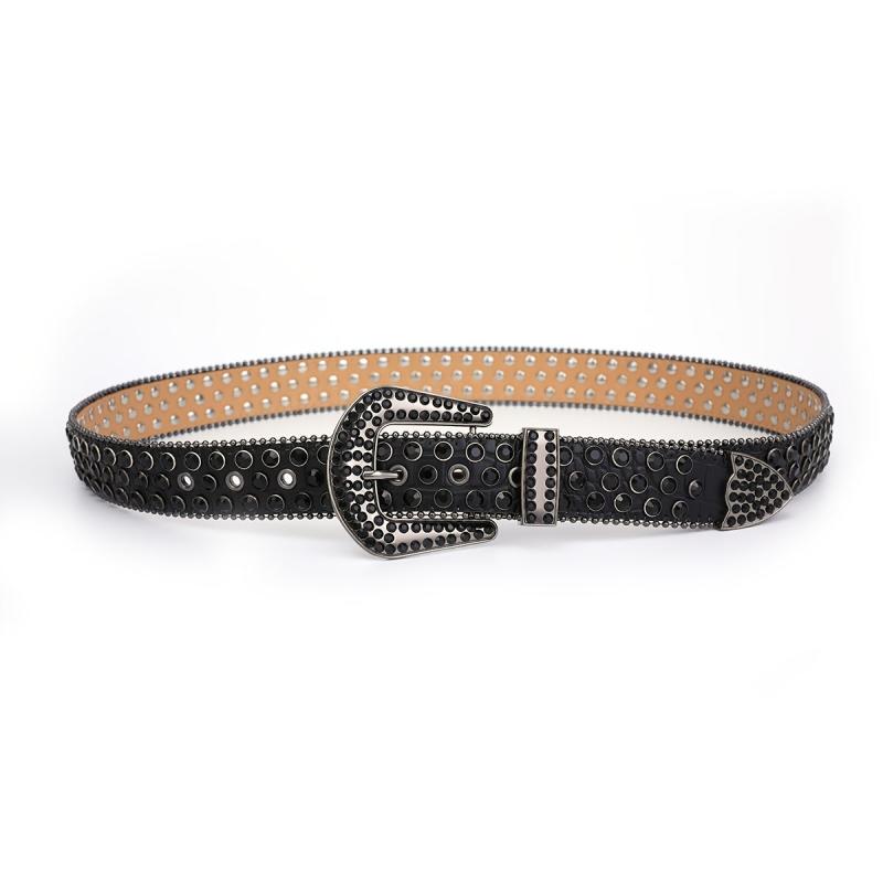 Men Women Rhinestone Belt Western Cowgirl Bling Studded Leather Belt For Jeans
