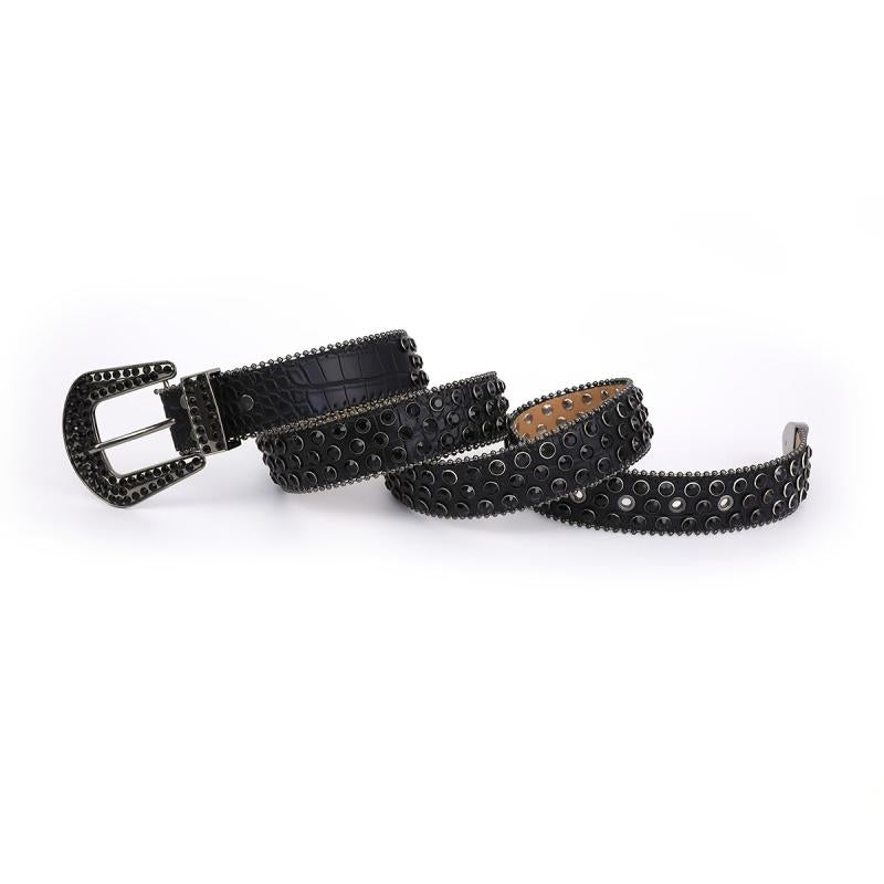 Men Women Rhinestone Belt Western Cowgirl Bling Studded Leather Belt For Jeans