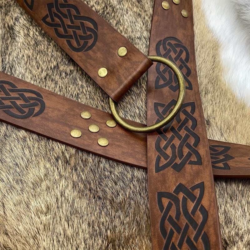 Vintage Embossed Leather Waist Belt for Men